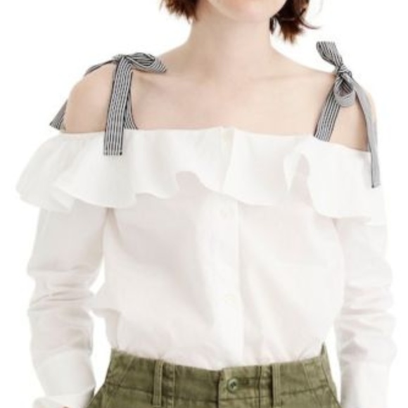 J. Crew Tops - ⛔sold⛔J Crew Ribbon Cold shoulder Poplin Top